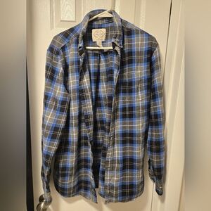 Men's St. Johns Bay Blue and Black Checkered Flannel Shirt Size L